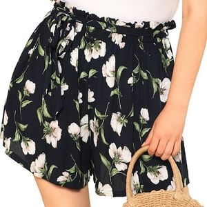 Women's Plus Size Shorts Summer Casual Floral Elastic Waist Shorts